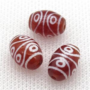 red tibetan DZi barrel beads, approx 10x14mm