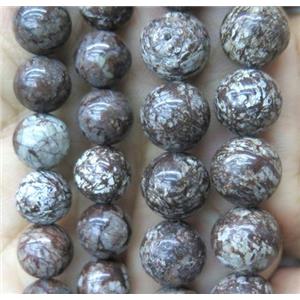 red snowflake jasper bead, round, approx 12mm dia