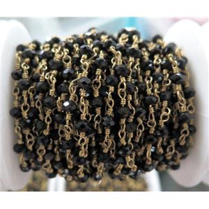 handmade rosary chain with black crystal glass bead, approx 4mm dia