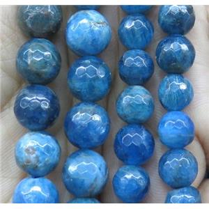 Apatite beads, faceted round, blue, approx 8mm dia