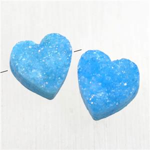 blue Druzy Quartz heart beads, approx 9-10mm