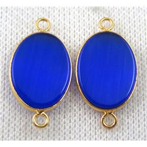 blue jasper connector, dye, oval, gold plated, approx 15x20mm
