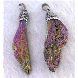 titanium crystal tourmaline pendant pave rhinestone, freeform, rainbow, approx 15-50mm