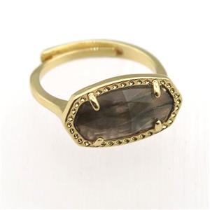 Labradorite Ring, copper, gold plated, approx 7-14mm, 17mm dia