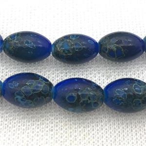 blue Lampwork Glass rice Beads with painted, approx 10x15mm, 25pcs per st