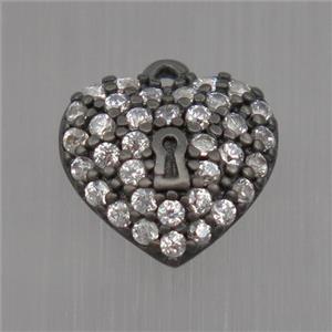 Sterling Silver heart pendant paved zircon, black plated, approx 8mm