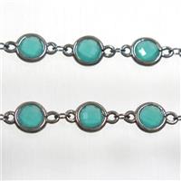 copper chain with green Chinese crystal glass, black plated, approx 8mm dia