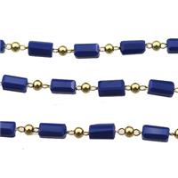 copper chain with crystal glass bead, tube, gold plated, approx 2.5x5mm