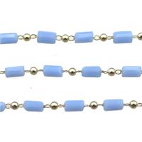 copper chain with crystal glass bead, tube, gold plated, approx 2.5x5mm