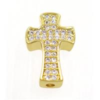 copper cross beads paved zircon, gold plated, approx 9x14mm