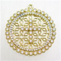 copper pendant paved zircon, gold plated, approx 30mm dia