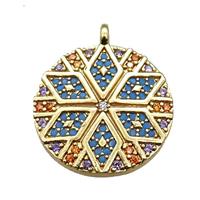 copper circle pendant paved zircon, gold plated, approx 20mm dia