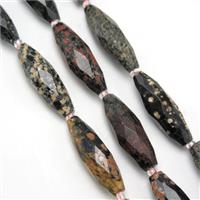 red Snowflake Jasper beads, faceted rice, approx 10-30mm