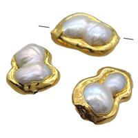 natural pearl beads, freeform, gold plated, approx 15-22mm
