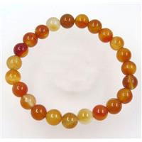 red carnelian agate bead bracelet, round, stretchy, approx 8mm, 60mm dia