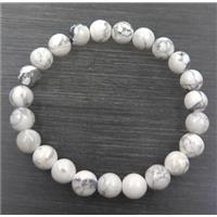white howlite turquoise bead bracelet, round, stretchy, approx 8mm, 60mm dia