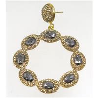 silver crystal glass earring paved rhinestone, approx 45mm dia