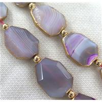 purple agate beads, faceted freeform, gold plated, approx 15-30mm, 6pcs per st
