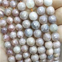 faceted round peach SunStone beads, electroplated, approx 8mm dia