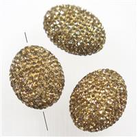 resin oval beads paved yellow rhinestone, approx 18-25mm