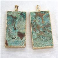Ocean Jasper pendant, blue, faceted rectangle, gold plated, approx 35-55mm