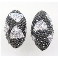 clay rice beads paved rhinestone with coral, approx 18-35mm