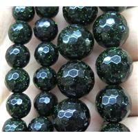 green sandstone bead, faceted round, approx 12mm dia