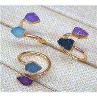 agate druzy ring, copper, gold plated, approx 6mm dia, 20mm dia