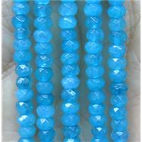 tiny jade bead, faceted rondelle, dye blue, approx 2x4mm