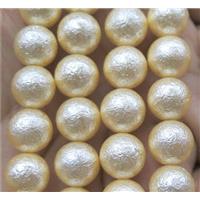 Pearlized Shell Bead, matte round, gold plated, approx 14mm dia