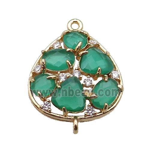 copper teardrop connector pave green Cat Eye Crystal, gold plated