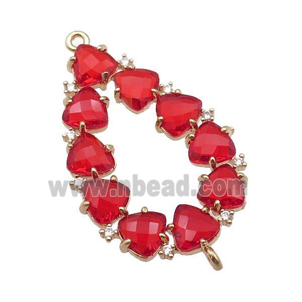 copper teardrop connector pave ruby Cat Eye Crystal, gold plated