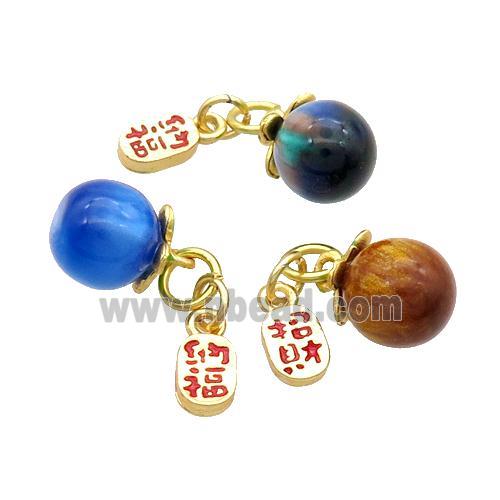 Alloy Pendant With Tiger Eye Dye Duck Gold