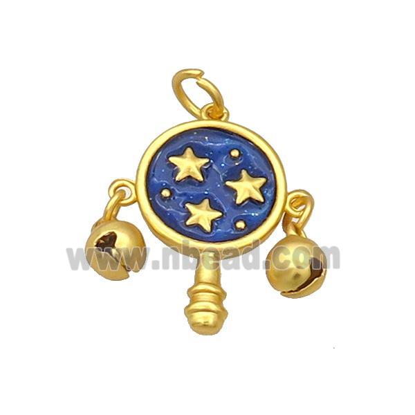 Alloy Pendant Chinese Bell Blue Enamel Duck Gold