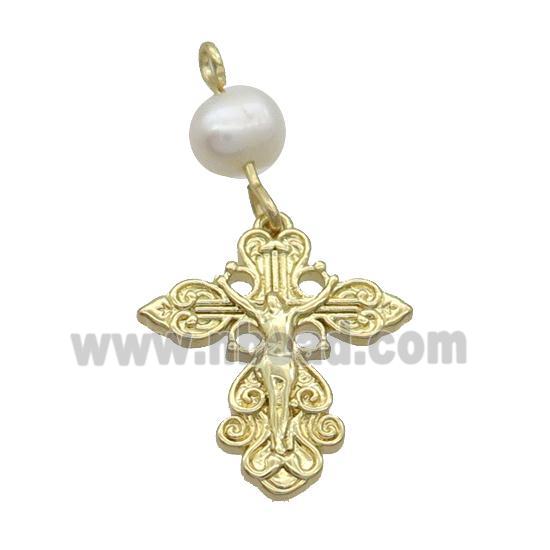 Copper Jesus Pendant With Pearl Religious Gold Plated