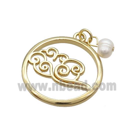 Copper Pendant With Pearl Lucky Cloud Circle Gold Plated