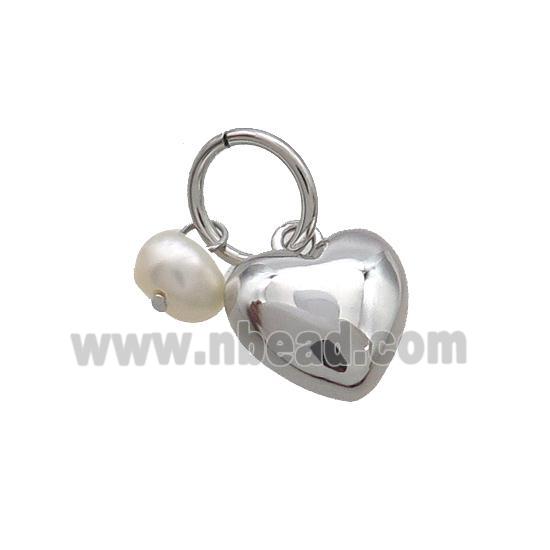 Copper Heart Pendant With Pearl Platinum Plated