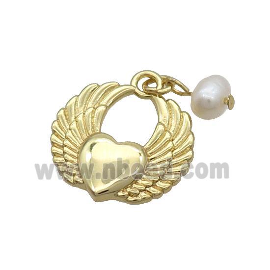Copper Angel Wing Pendant With Pearl Gold Plated