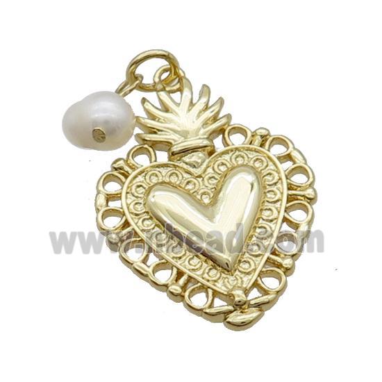Copper Heart Pendant With Pearl Gold Plated