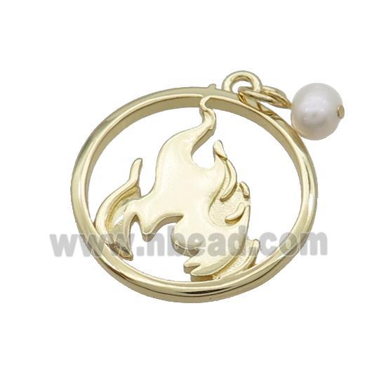 Copper Aflame Pendant With Pearl Circle Gold Plated