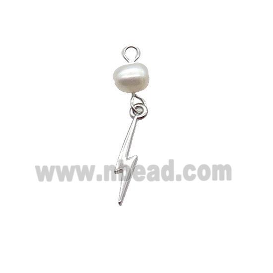 Copper Lightning Pendant With Pearl Platinum Plated