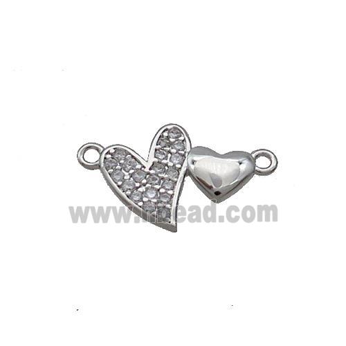 Copper Pendant Pave Zircon Double Heart Platinum Plated