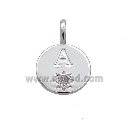 Copper Circle Pendant Pave Zircon A-letter Platinum Plated