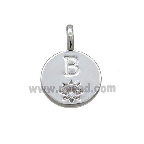 Copper Circle Pendant Pave Zircon B-letter Platinum Plated