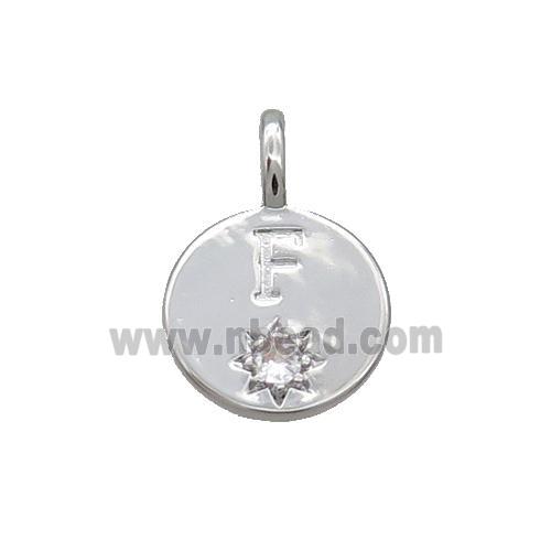 Copper Circle Pendant Pave Zircon F-letter Platinum Plated