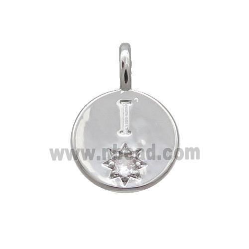 Copper Circle Pendant Pave Zircon I-letter Platinum Plated