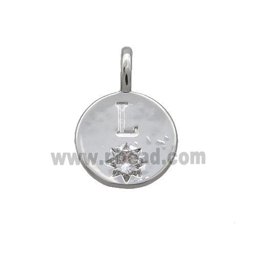 Copper Circle Pendant Pave Zircon L-letter Platinum Plated