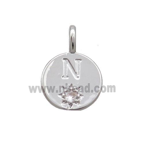 Copper Circle Pendant Pave Zircon N-letter Platinum Plated