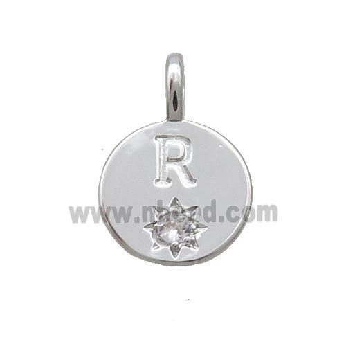 Copper Circle Pendant Pave Zircon R-letter Platinum Plated
