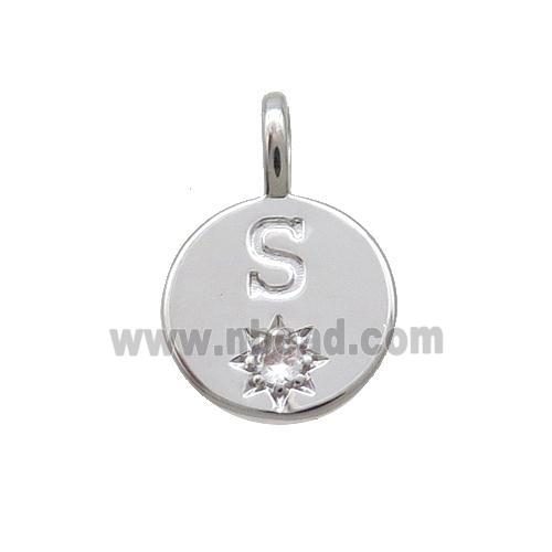 Copper Circle Pendant Pave Zircon S-letter Platinum Plated